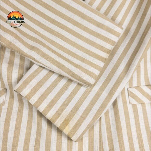 Kentucky Derby Blazer Linen Blend Wide Lapel Preppy Stripes Tan White Size 18 - Picture 14 of 16